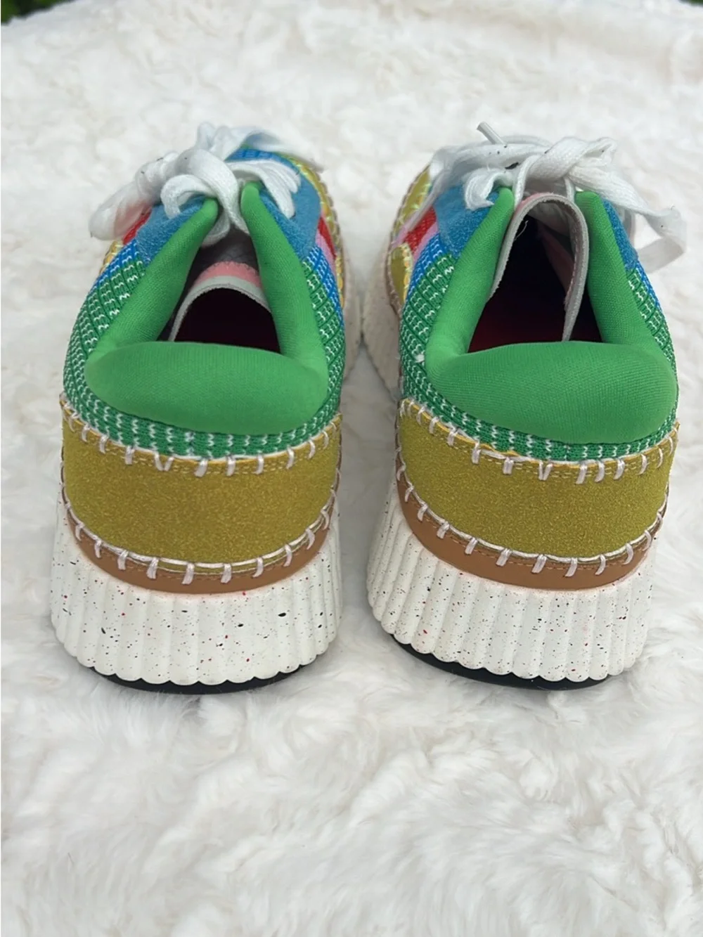 Liliana Rainbow Patchwork Platform Sneakers - Blue Green Pink - Picture 4 of 7